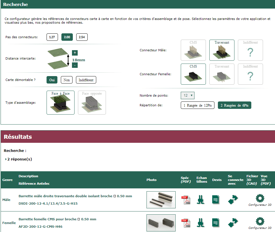 Capture d'acran du configurateur de connecteurs antelec