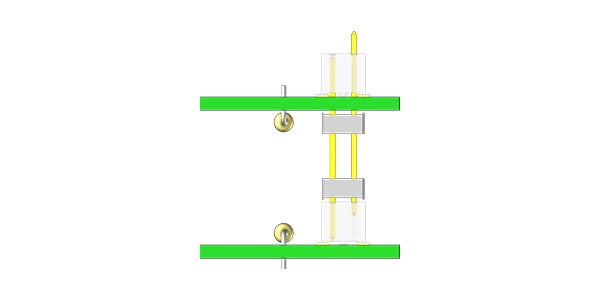 visuel 3d qui illustre un mauvais montage de deux cartes électroniques assemblées