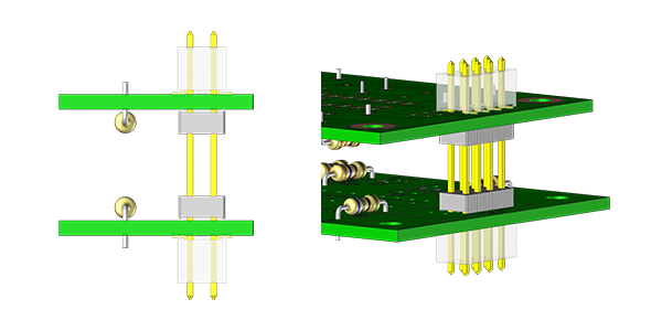 visuel 3d illustrant un montage correct de cartes électroniques assemblées